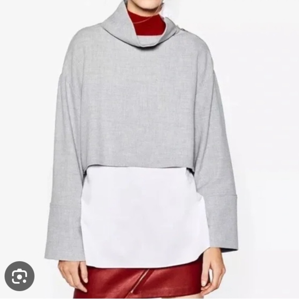 Zara Top Trafaluc Mock Neck Zipper on Shoulder Gray White 1 Piece Boxy WM SZ M